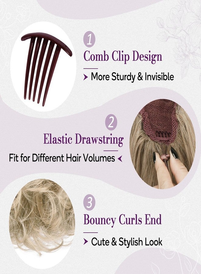 BARSDAR Ombre Blonde Drawstring Ponytail Extensions - 10 Inch Short Wavy Drawstring Comb Clip in Pony Tails Hairpieces for Women - Synthetic Short Wavy Blonde Ombre Ponytail Hair Extensions - Image 3